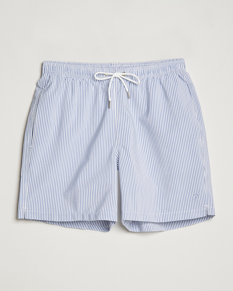 Herren | Badehosen | Stenströms | Seersucker Striped Swim Shorts Blue