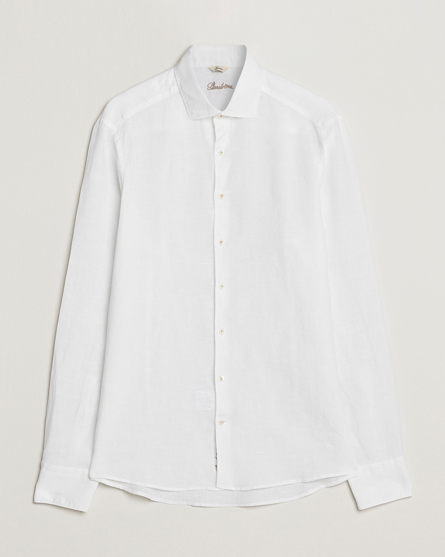 Herren | Hemden | Stenströms | Slimline Cut Away Linen Shirt White