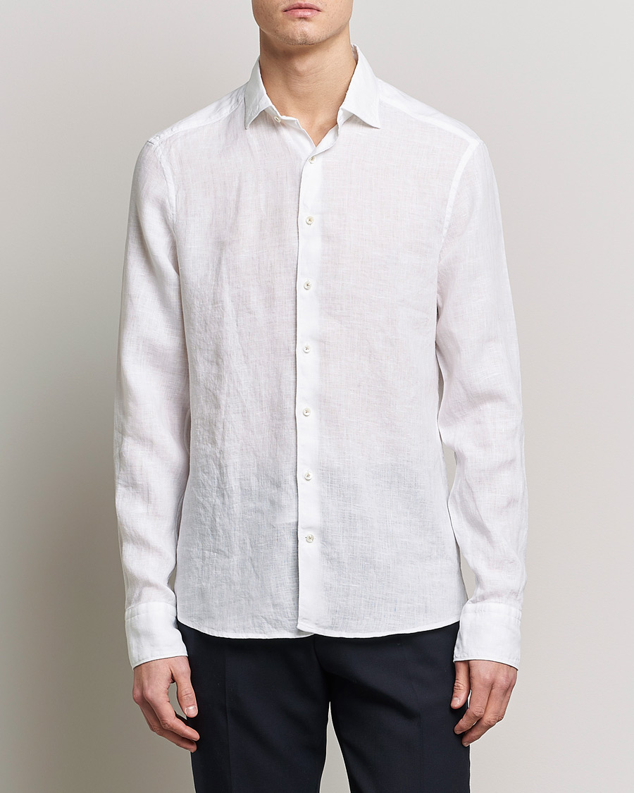 Herren | Leinenhemden | Stenströms | Slimline Cut Away Linen Shirt White