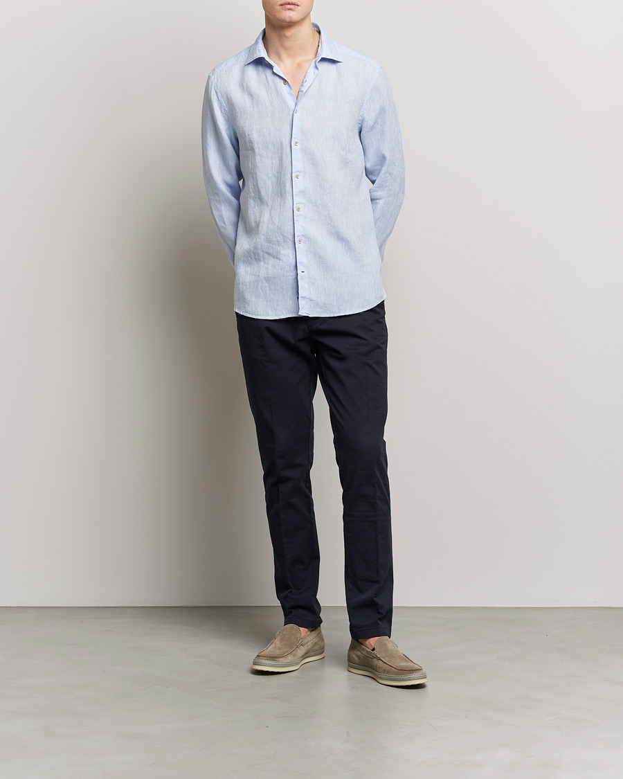 Herren | Hemden | Stenströms | Slimline Cut Away Linen Shirt Light Blue