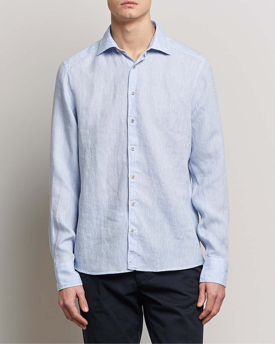 Herr | Skjortor | Stenströms | Slimline Cut Away Linen Shirt Light Blue