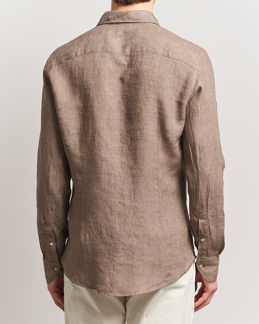 Herren | Hemden | Stenströms | Slimline Cut Away Linen Shirt Brown