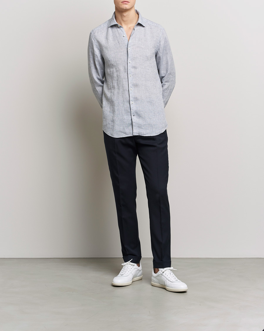 Herren | Hemden | Stenströms | Slimline Cut Away Linen Shirt Grey