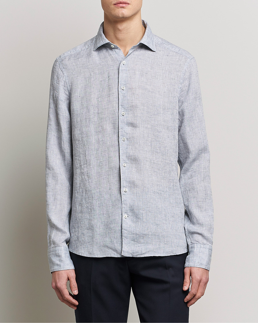 Herren | Hemden | Stenströms | Slimline Cut Away Linen Shirt Grey