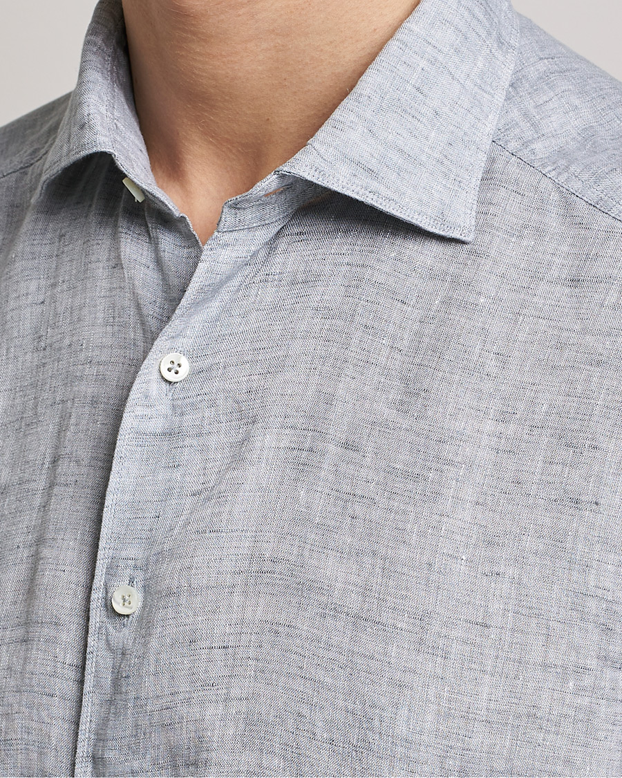 Herren | Hemden | Stenströms | Slimline Cut Away Linen Shirt Grey