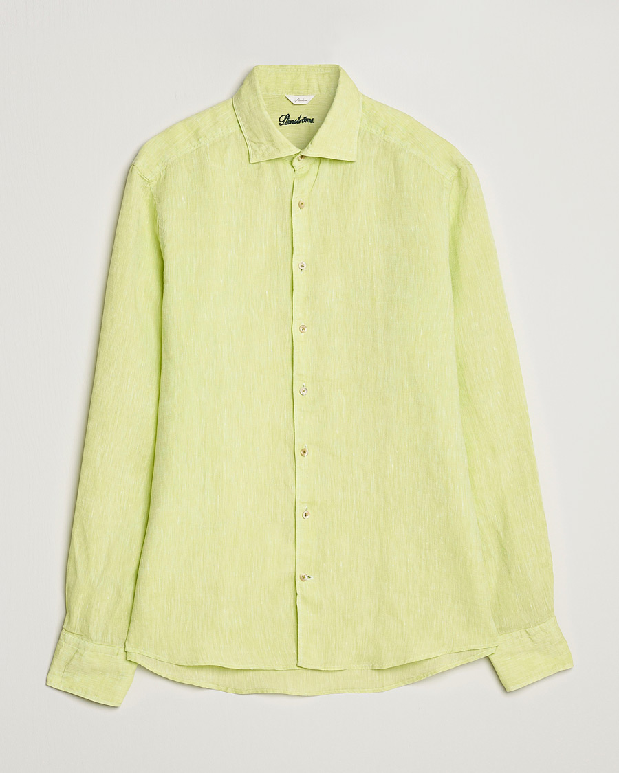 Herren | Hemden | Stenströms | Slimline Cut Away Linen Shirt Pistachio