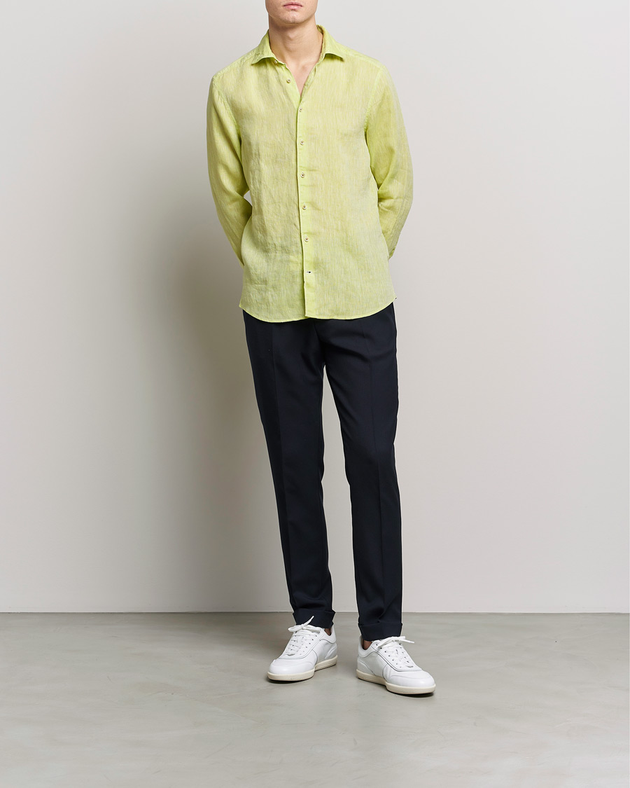 Herren | Hemden | Stenströms | Slimline Cut Away Linen Shirt Pistachio