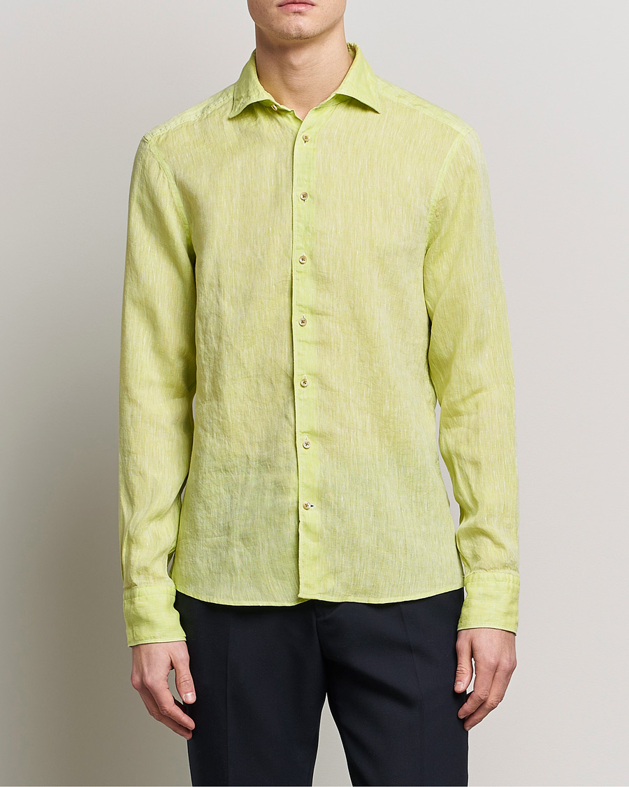 Herren | Hemden | Stenströms | Slimline Cut Away Linen Shirt Pistachio