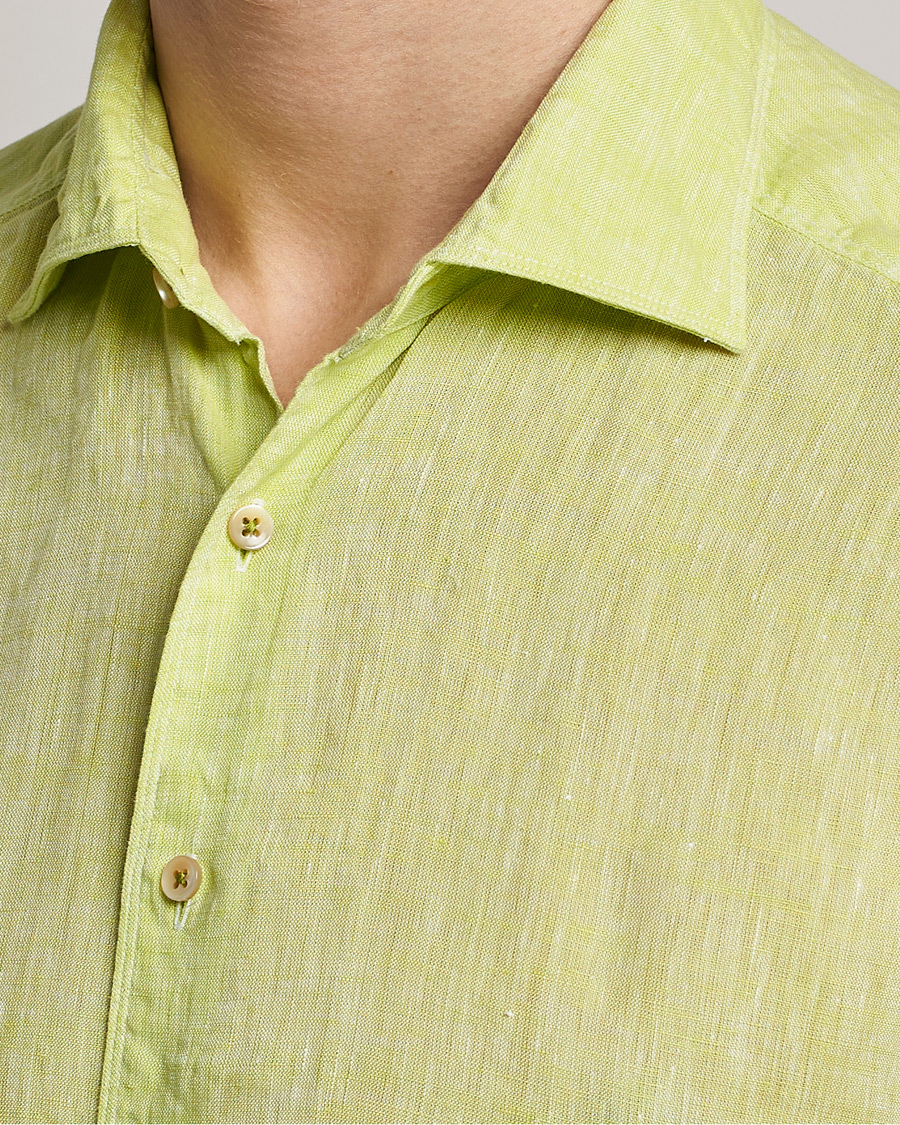 Herren | Hemden | Stenströms | Slimline Cut Away Linen Shirt Pistachio