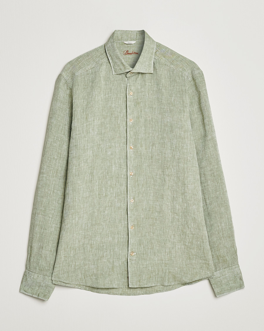 Herren | Hemden | Stenströms | Slimline Cut Away Linen Shirt Green