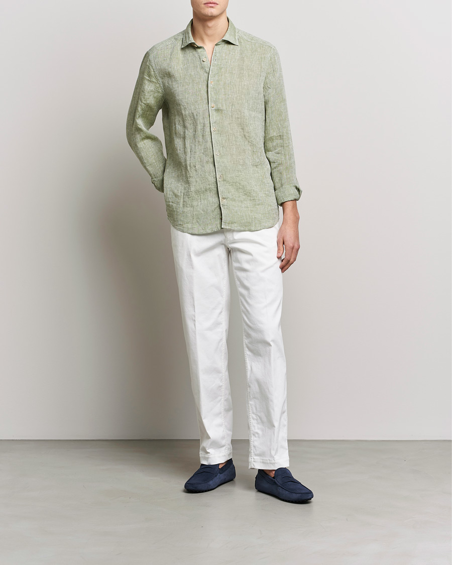 Herren | Hemden | Stenströms | Slimline Cut Away Linen Shirt Green