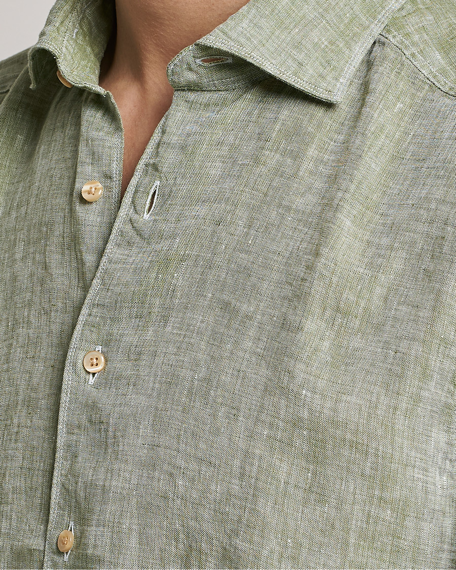 Herren | Hemden | Stenströms | Slimline Cut Away Linen Shirt Green