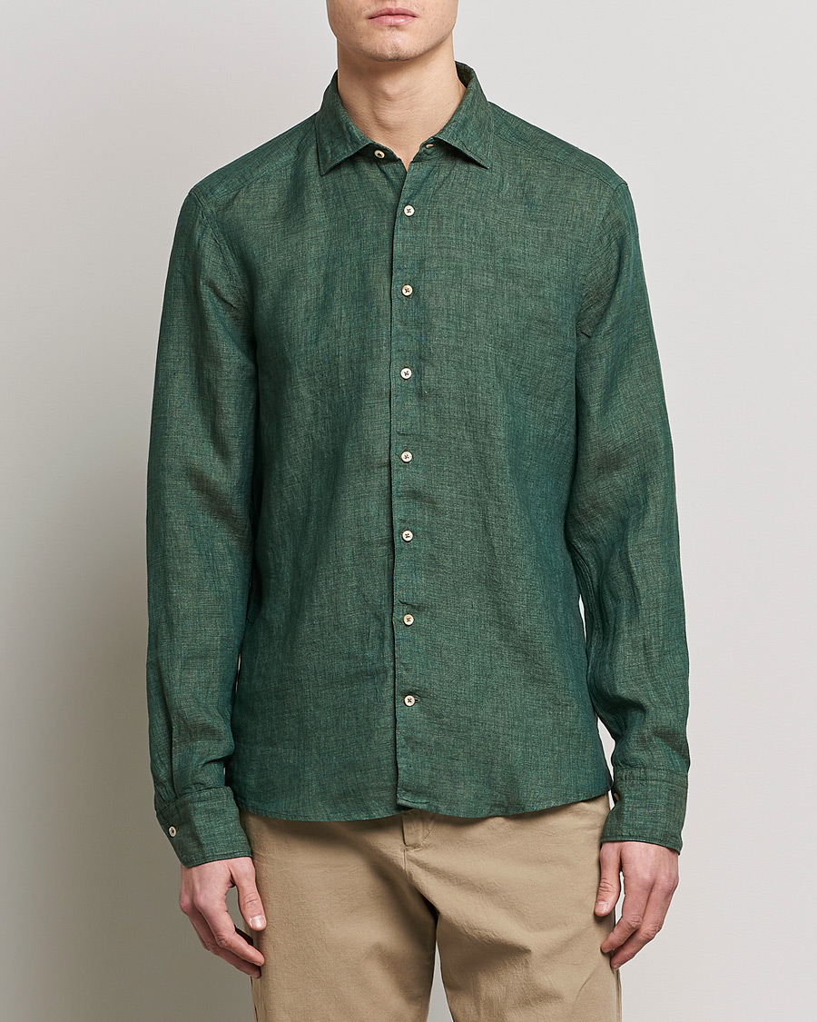 Herren |  | Stenströms | Slimline Cut Away Linen Shirt Dark Green