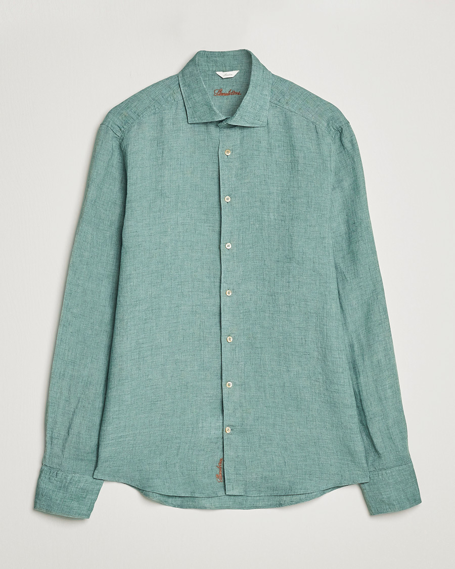 Herren | Hemden | Stenströms | Slimline Cut Away Linen Shirt Deep Green