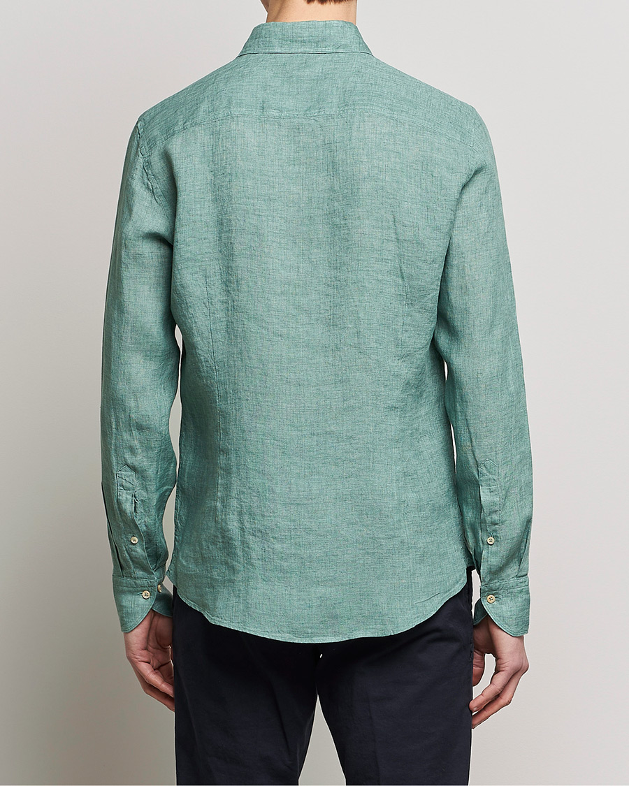 Herren | Hemden | Stenströms | Slimline Cut Away Linen Shirt Deep Green