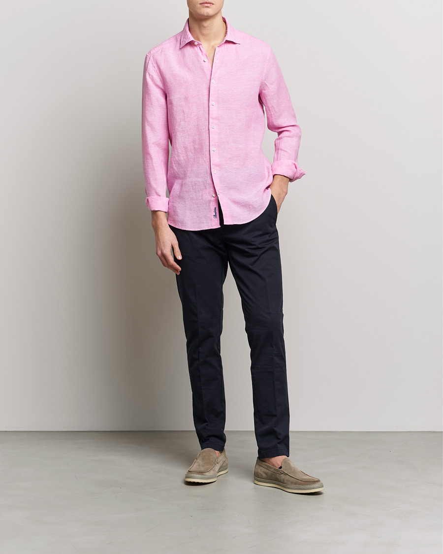Herren | Hemden | Stenströms | Slimline Cut Away Linen Shirt Pink