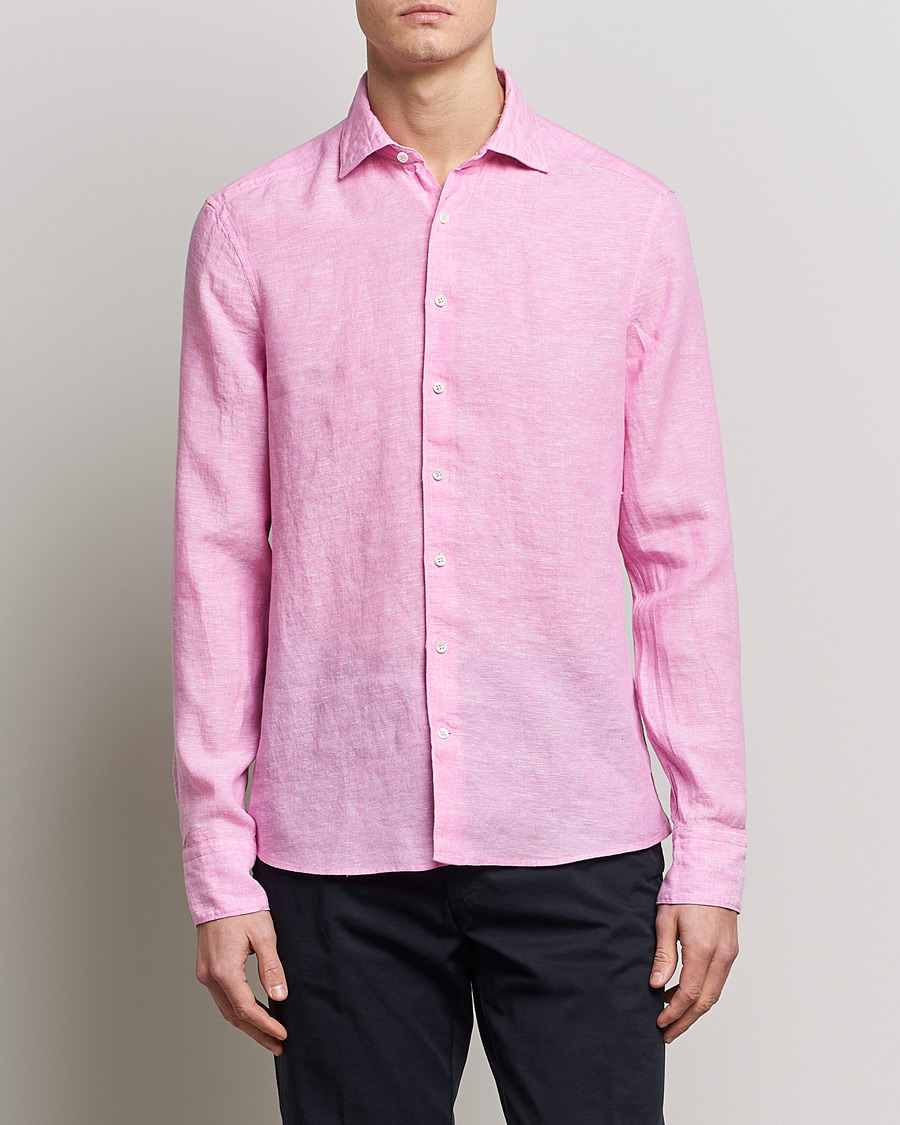 Herren | Hemden | Stenströms | Slimline Cut Away Linen Shirt Pink