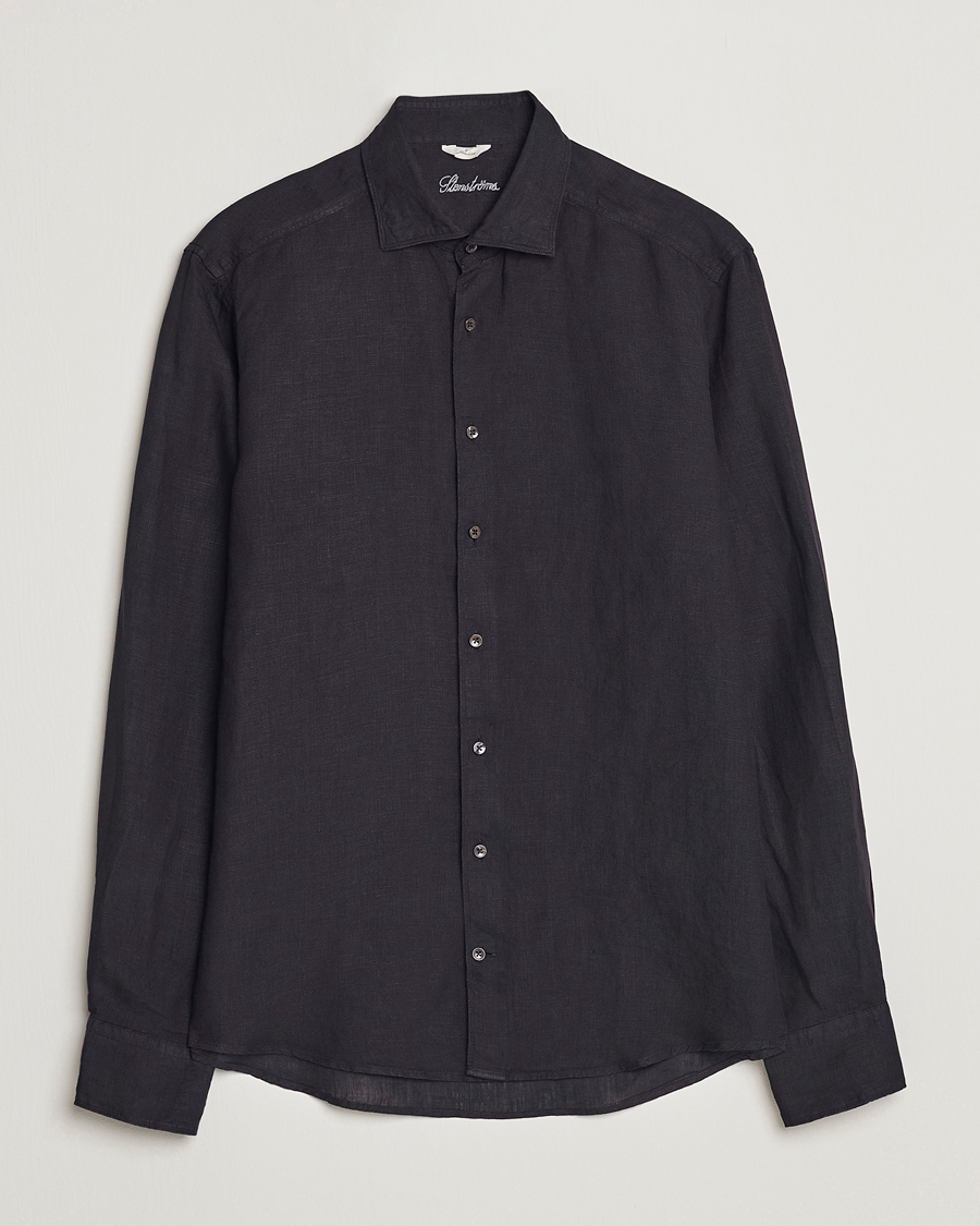 Herren | Hemden | Stenströms | Slimline Cut Away Linen Shirt Black