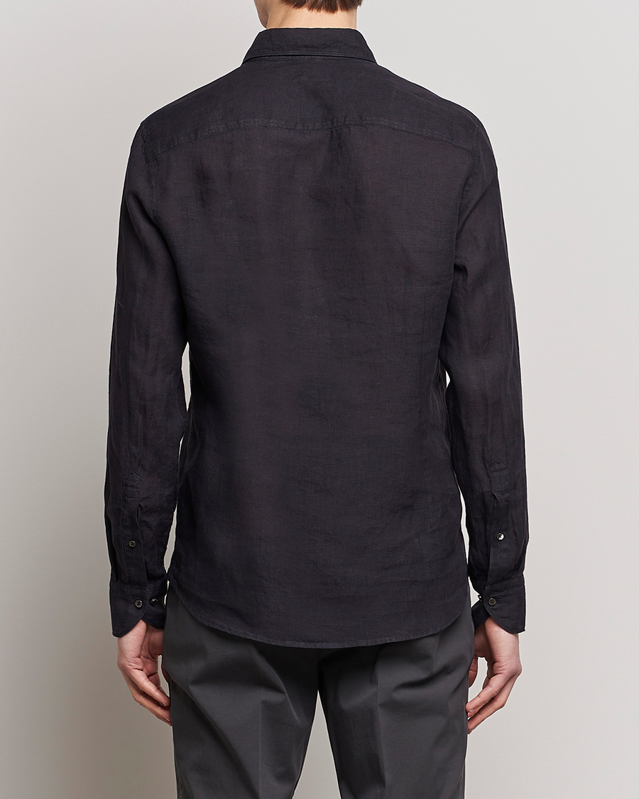Herren | Hemden | Stenströms | Slimline Cut Away Linen Shirt Black
