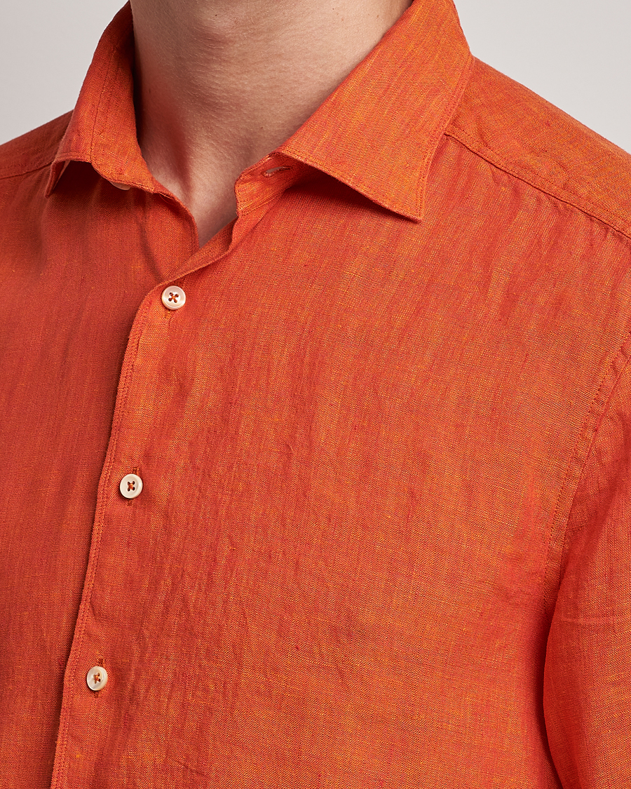 Herren | Hemden | Stenströms | Slimline Cut Away Linen Shirt Orange
