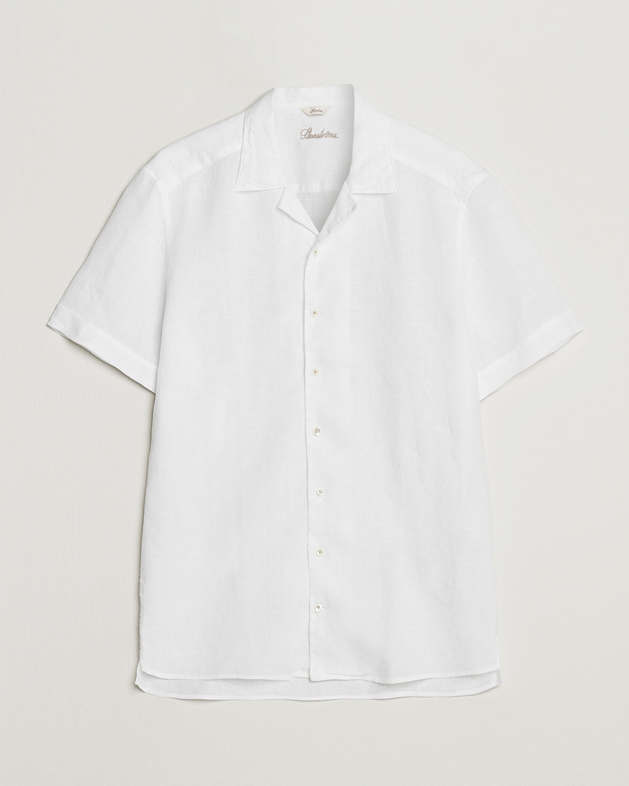 Herren | Hemden | Stenströms | Slimline Short Sleeve Resort Linen Shirt White