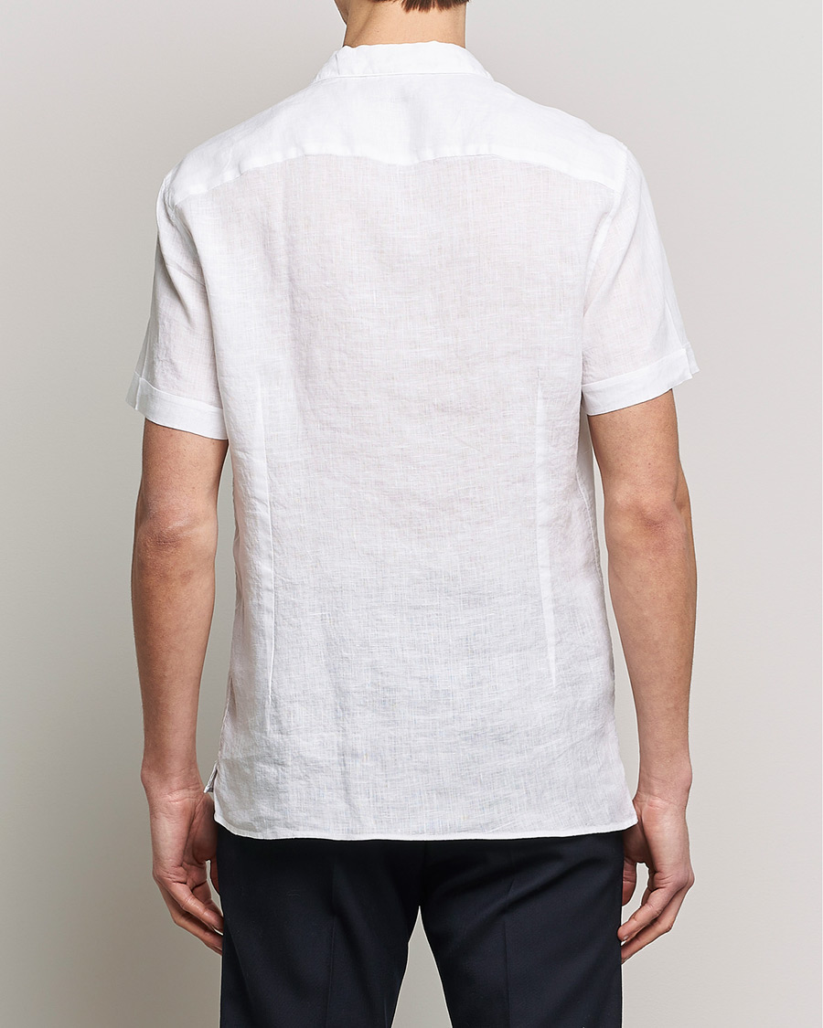 Herren | Hemden | Stenströms | Slimline Short Sleeve Resort Linen Shirt White