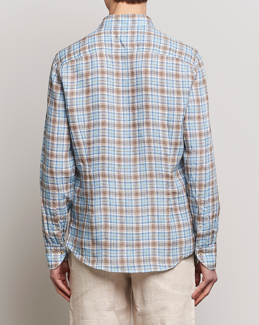 Herren | Hemden | Stenströms | Slimline Cut Away Checked Linen Shirt Blue/Beige