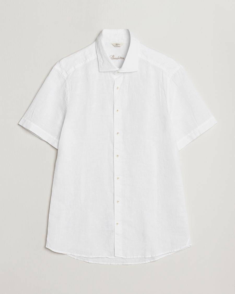 Herren | Hemden | Stenströms | Slimline Cut Away Short Sleeve Linen Shirt White