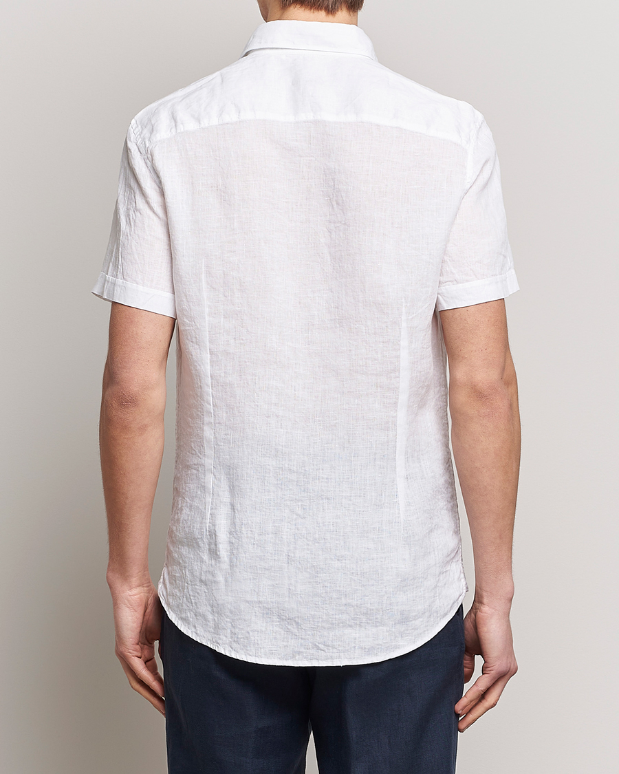Herren | Hemden | Stenströms | Slimline Cut Away Short Sleeve Linen Shirt White