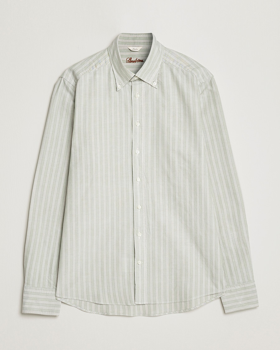Herren | Hemden | Stenströms | Slimline Washed Striped Oxford Shirt Pistachio