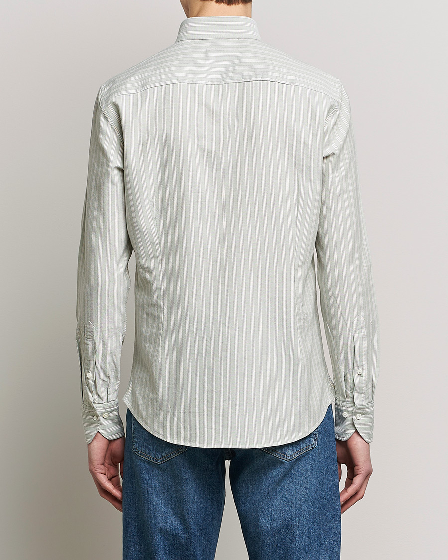 Herren | Hemden | Stenströms | Slimline Washed Striped Oxford Shirt Pistachio