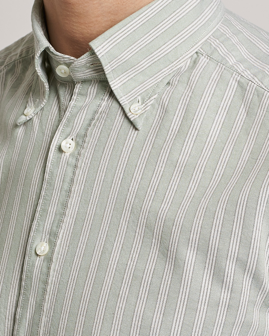 Herren | Hemden | Stenströms | Slimline Washed Striped Oxford Shirt Pistachio