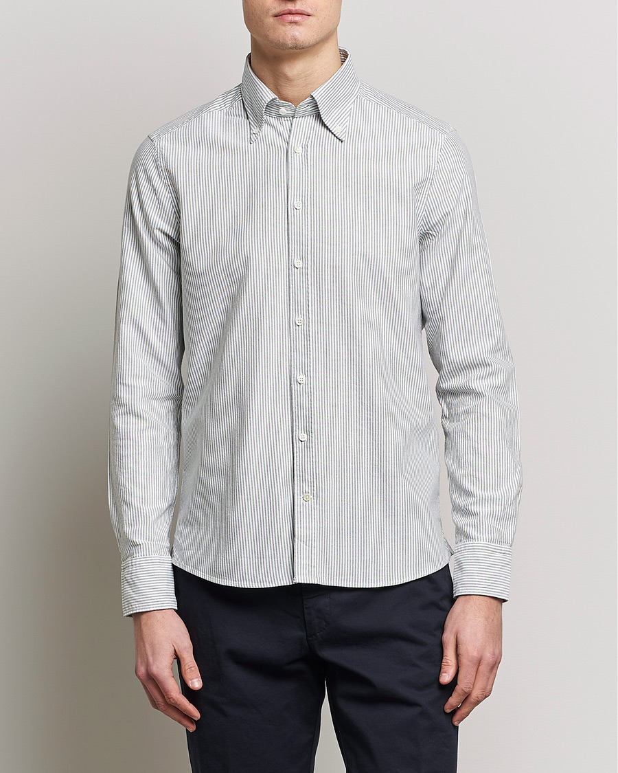 Herren | Hemden | Stenströms | Slimline Washed Striped Oxford Shirt Green