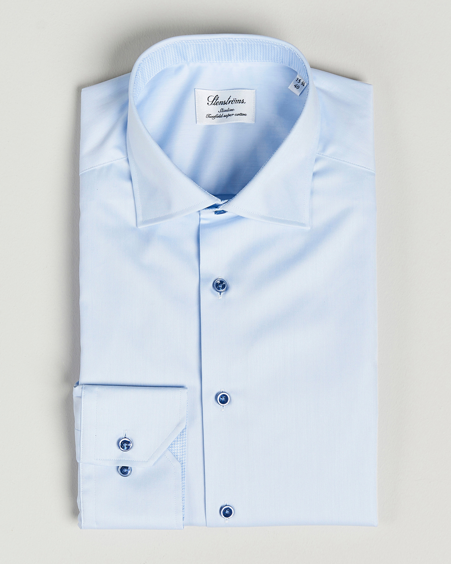 Herren | Hemden | Stenströms | Slimline Cut Away Contrast Shirt Blue