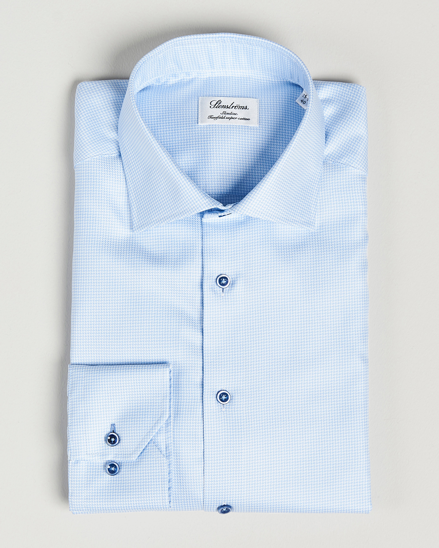 Herren | Hemden | Stenströms | Slimline Cut Away Houndstooth Shirt Blue