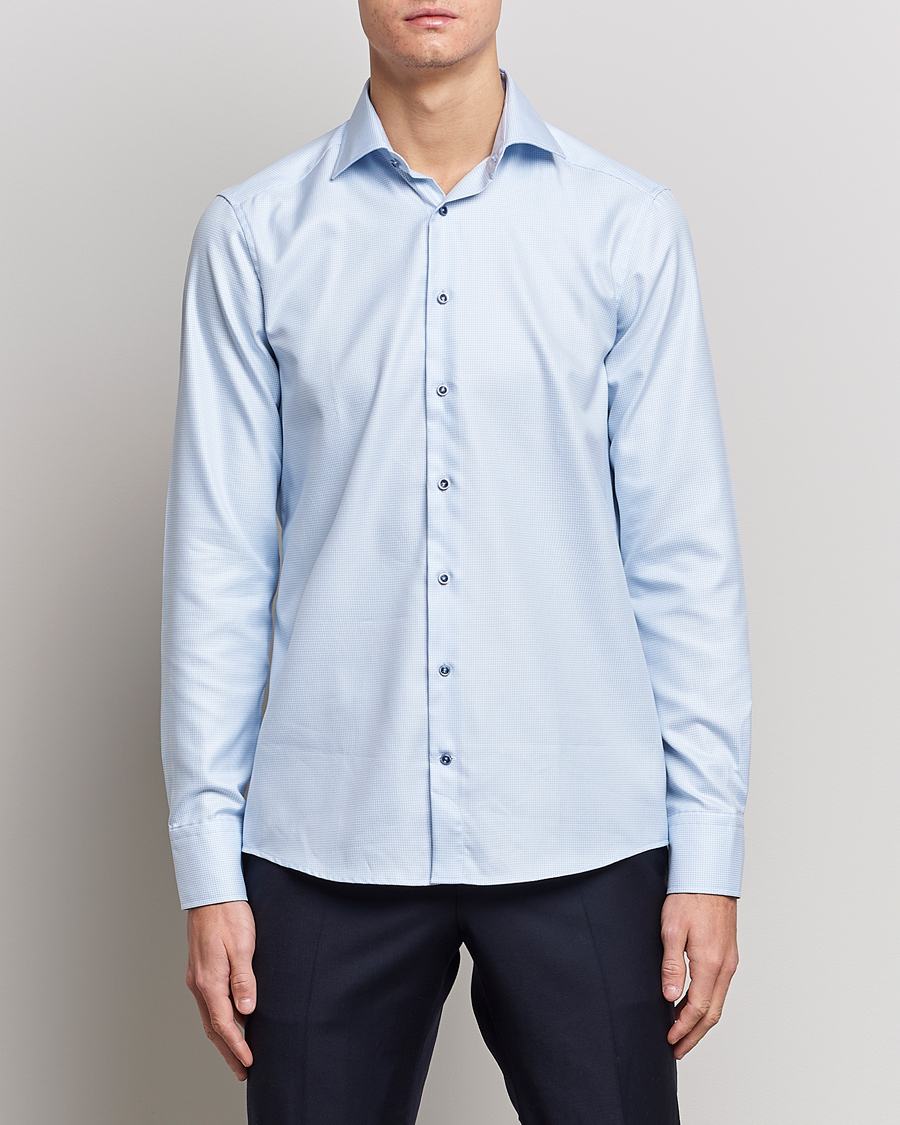 Herren | Hemden | Stenströms | Slimline Cut Away Houndstooth Shirt Blue