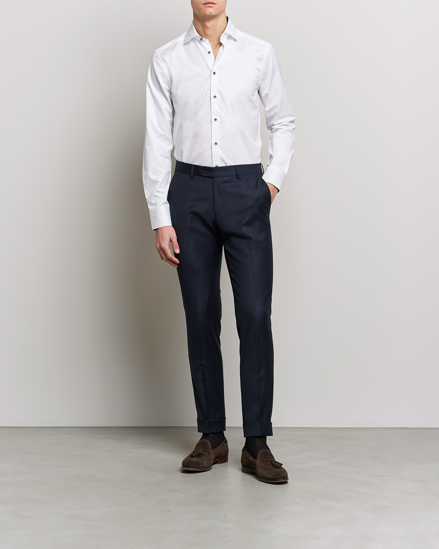 Herren | Hemden | Stenströms | Slimline Cut Away Contrast Shirt White