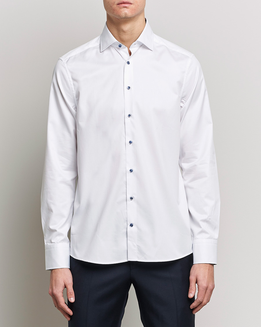 Herren | Hemden | Stenströms | Slimline Cut Away Contrast Shirt White