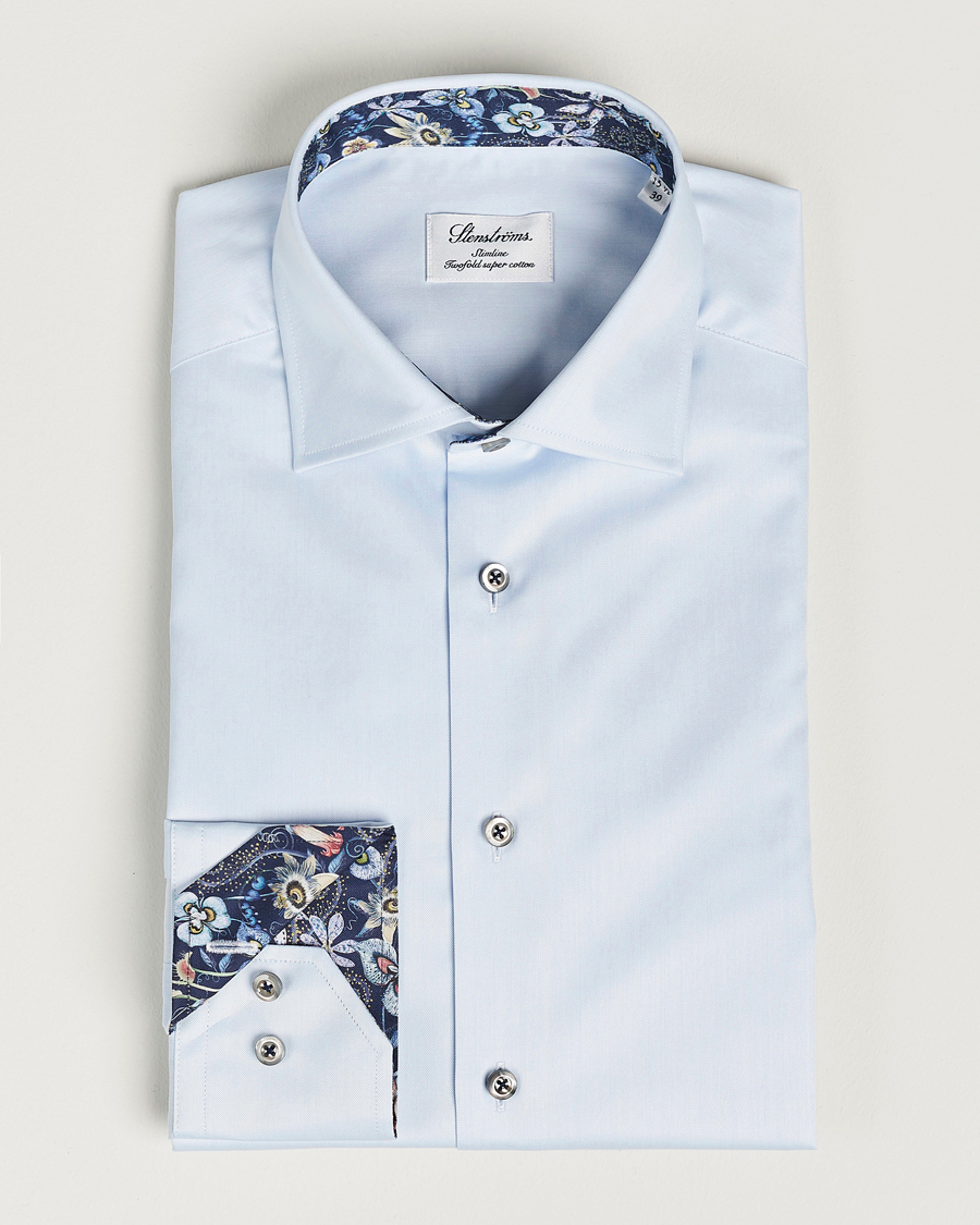 Herren | Hemden | Stenströms | Slimline Cut Away Contrast Shirt Blue