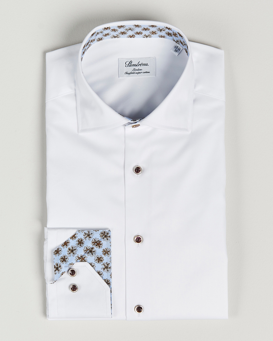 Herren | Hemden | Stenströms | Slimline Cut Away Contrast Shirt White
