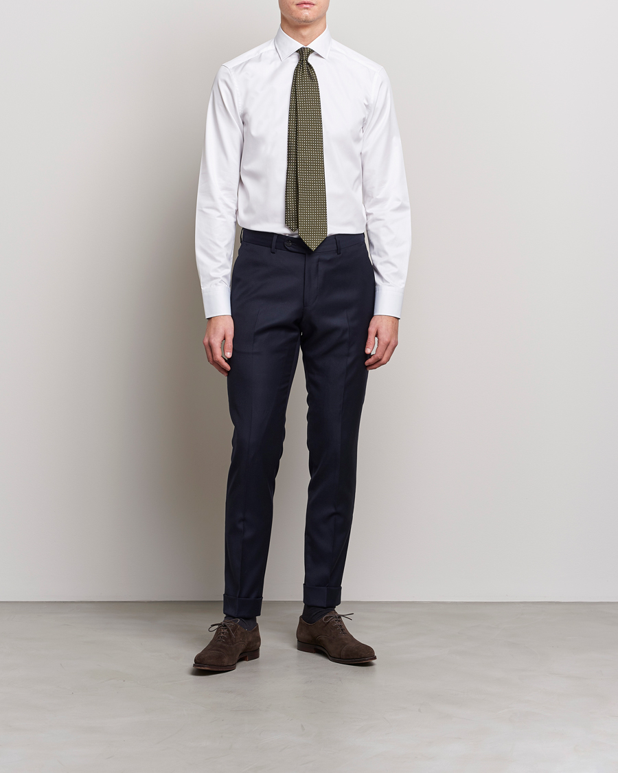 Herren | Hemden | Stenströms | Slimline Cut Away Contrast Shirt White