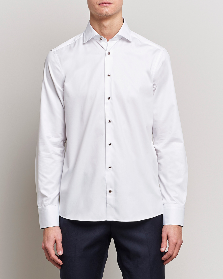 Herren | Hemden | Stenströms | Slimline Cut Away Contrast Shirt White