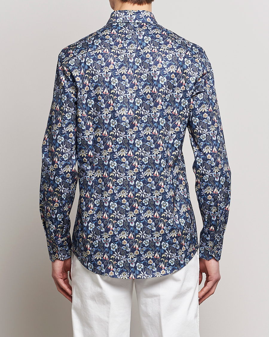 Herren | Hemden | Stenströms | Slimline Cut Away Flower Print Shirt Blue