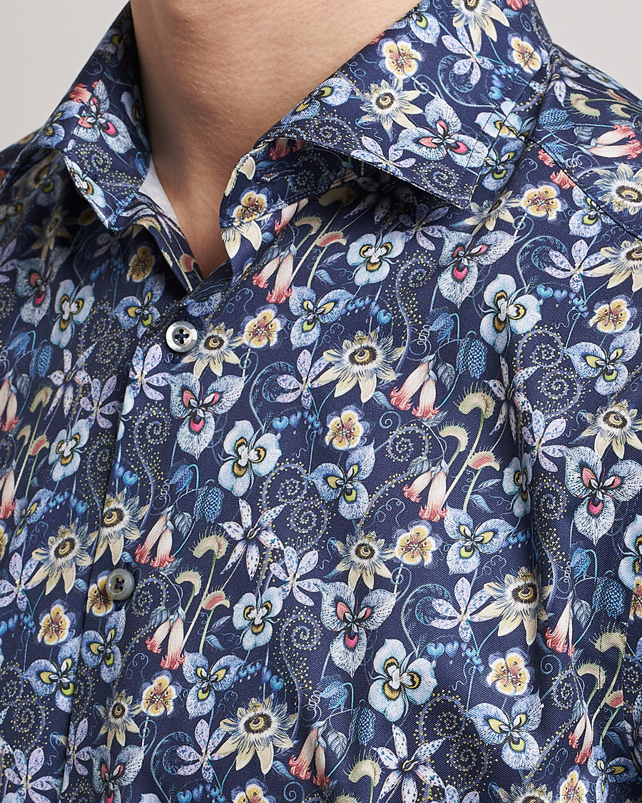 Herren | Hemden | Stenströms | Slimline Cut Away Flower Print Shirt Blue