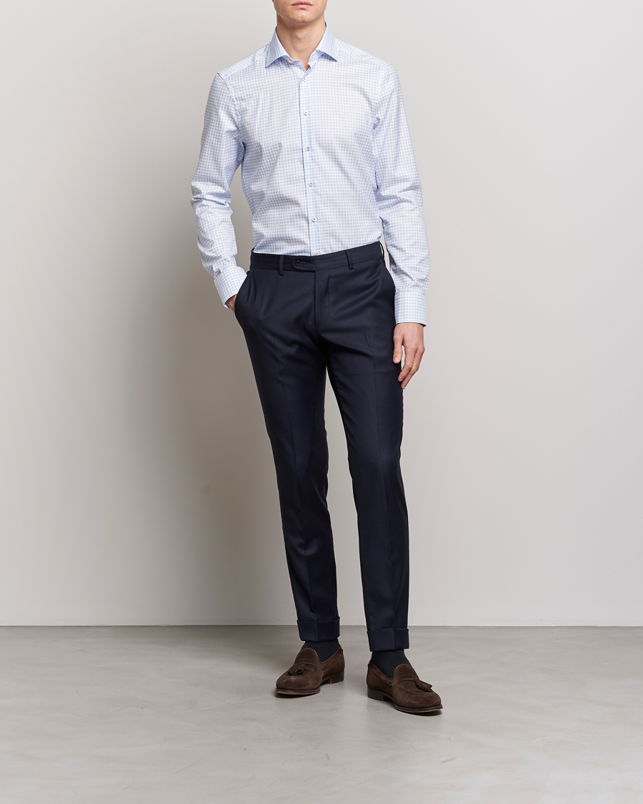 Herren | Hemden | Stenströms | Slimline Cut Away Micro Print Shirt Blue