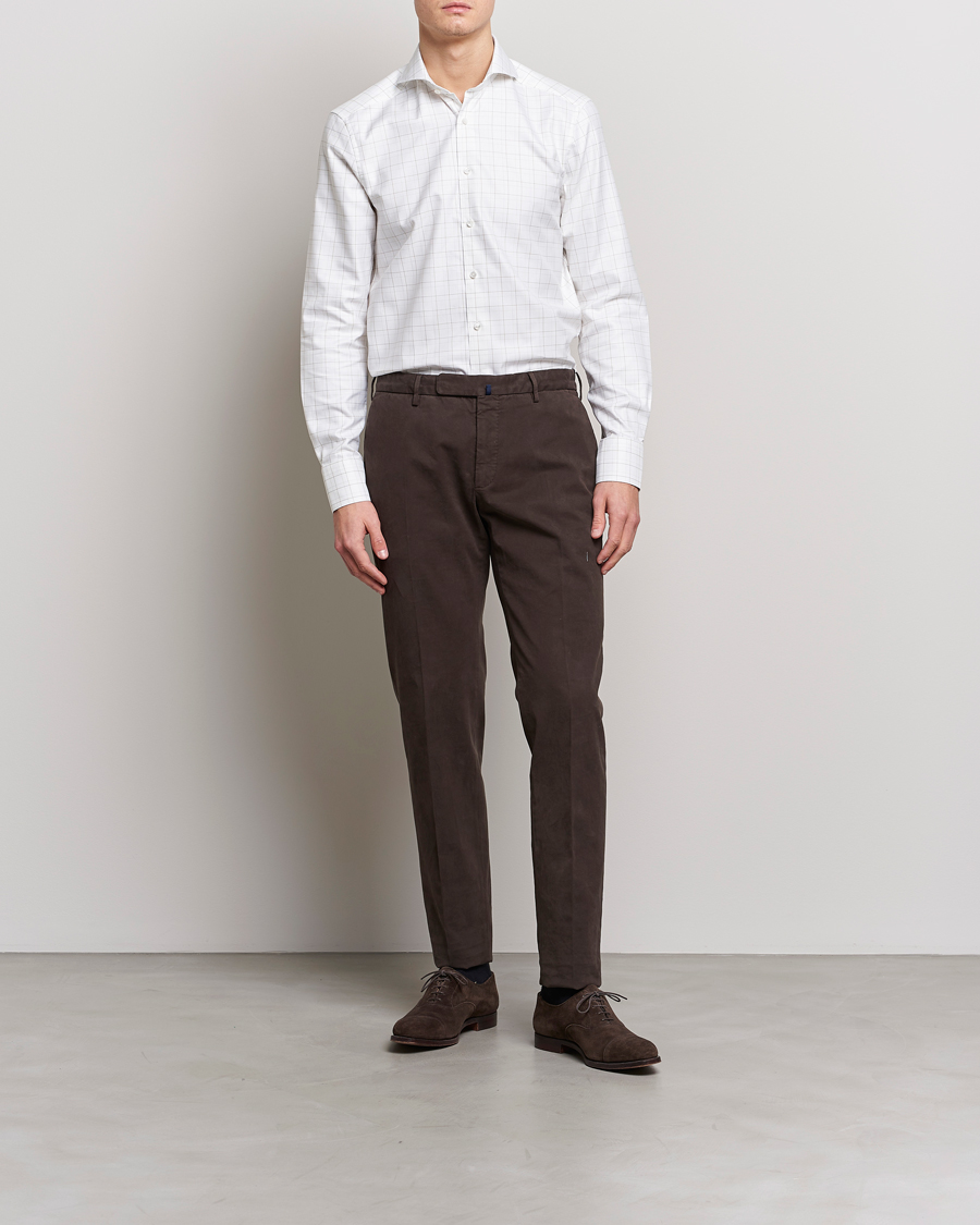Herren | Hemden | Stenströms | Slimline Cut Away Windowpane Shirt White/Beige