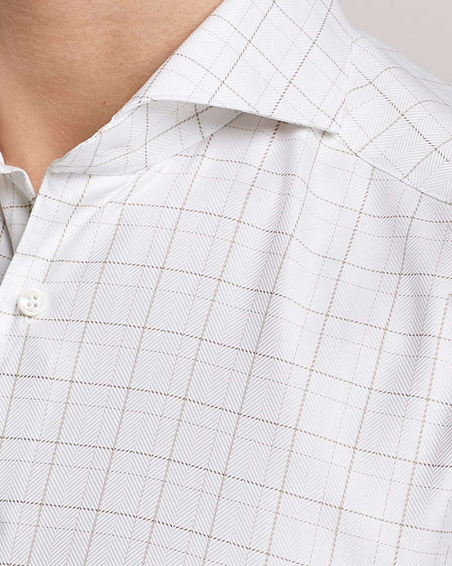 Herren | Hemden | Stenströms | Slimline Cut Away Windowpane Shirt White/Beige
