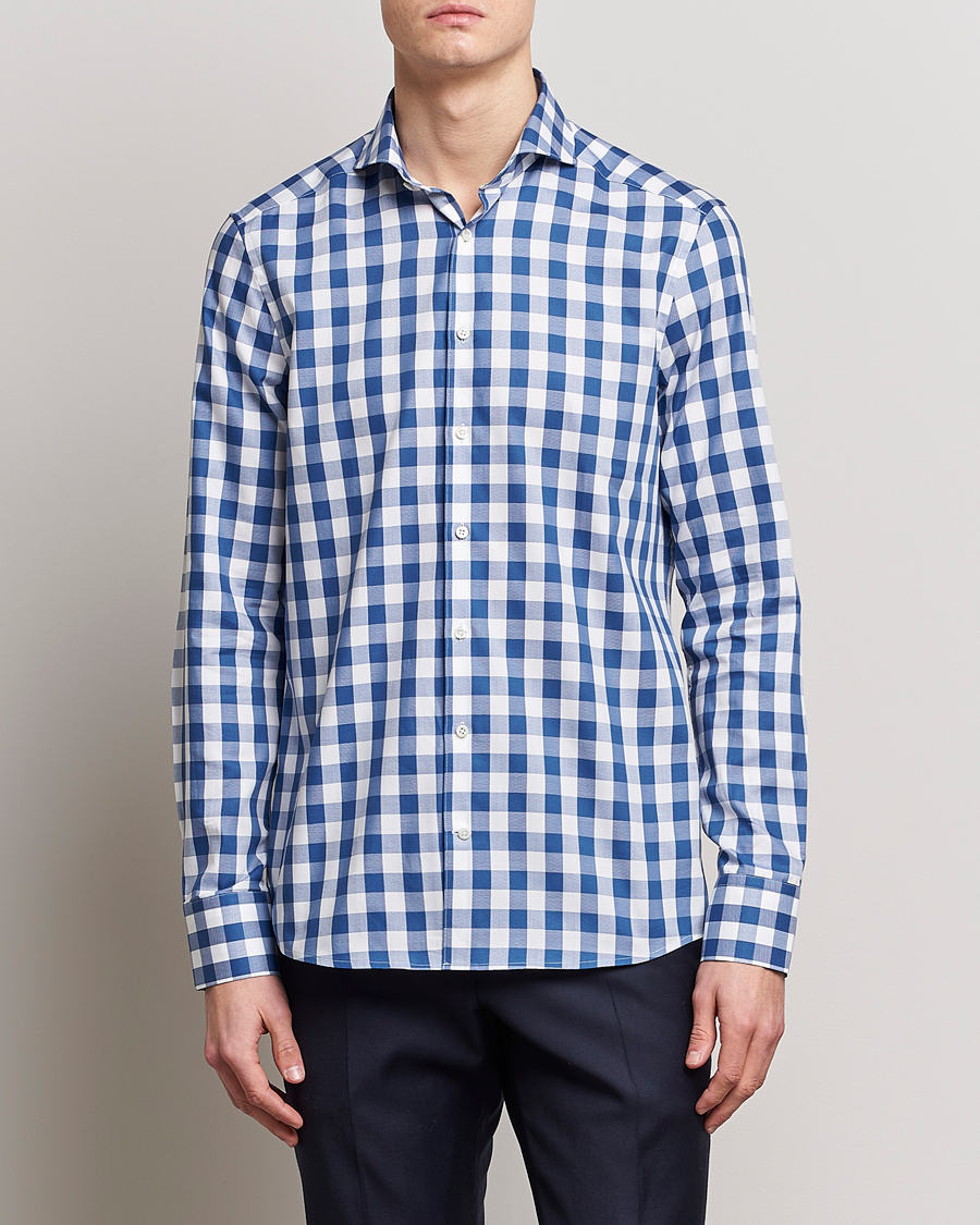 Herren | Hemden | Stenströms | Slimline Cut Away Large Gingham Shirt Blue