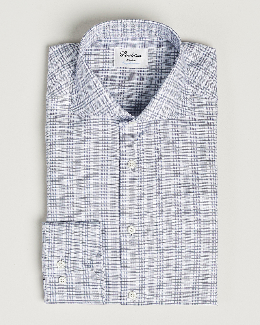 Herren | Hemden | Stenströms | Slimline Cut Away Multicheck Shirt Blue