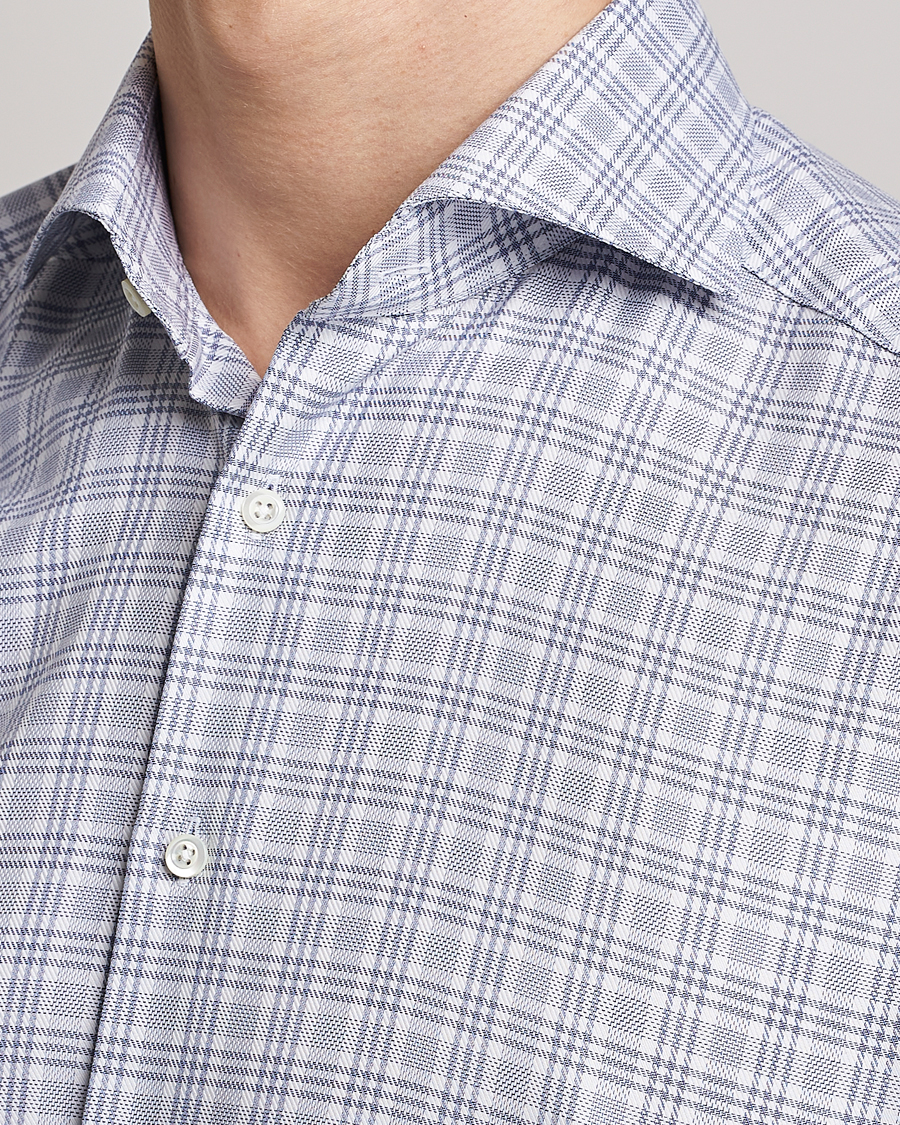 Herren | Hemden | Stenströms | Slimline Cut Away Multicheck Shirt Blue